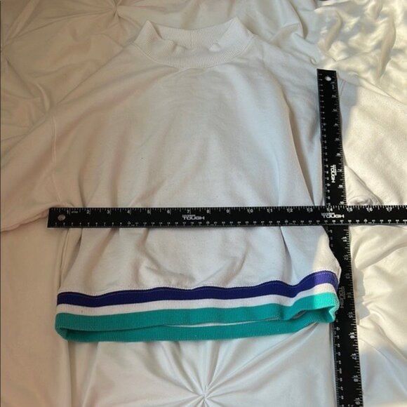 DSG White Sweatshirt S Multicolor Striped Ribbed Hem & Cuffs Long Sleeve Casual - Picture 4 of 4